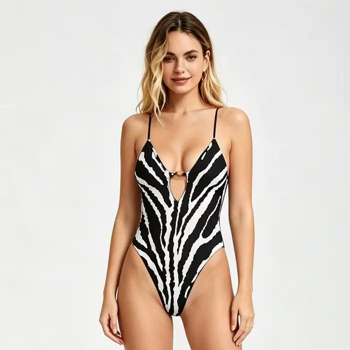 Maillot de bain une pièce à col en V profond pour femme