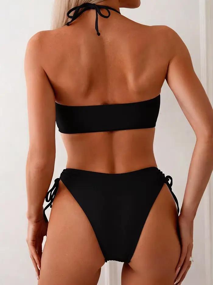 Bikini taille haute style plage bandeau ensemble deux pièces pour femmes vacances plage fêtes piscine sports nautiques croisières spa sources chaudes
