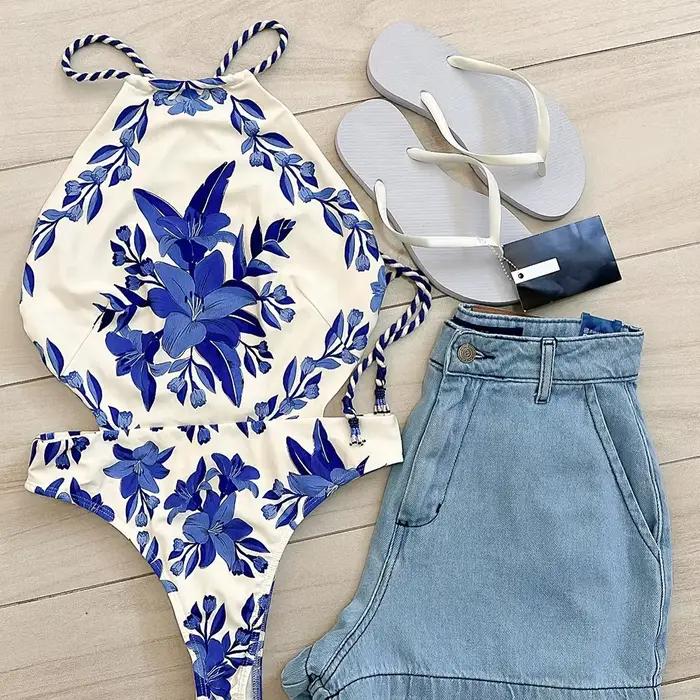 Maillot de bain une pièce rétro vintage femme col suspendu sexy pour nager et plage occasions spéciales