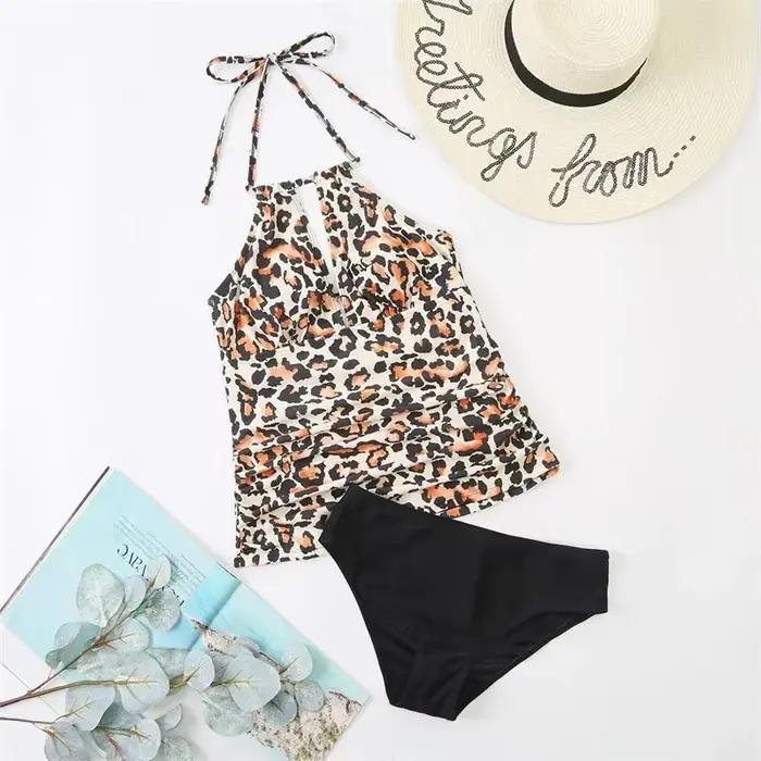 Nouveau Maillot de Bain à Lacets Femme Col en V Style Brésilien Camouflage Bikini Tankini Polyester Plage Occasions Spéciales