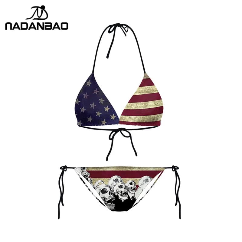 Plavky-Bikini imprimé pour femme, maillot de bain, sensation de crâne, style américain, tenue de pla