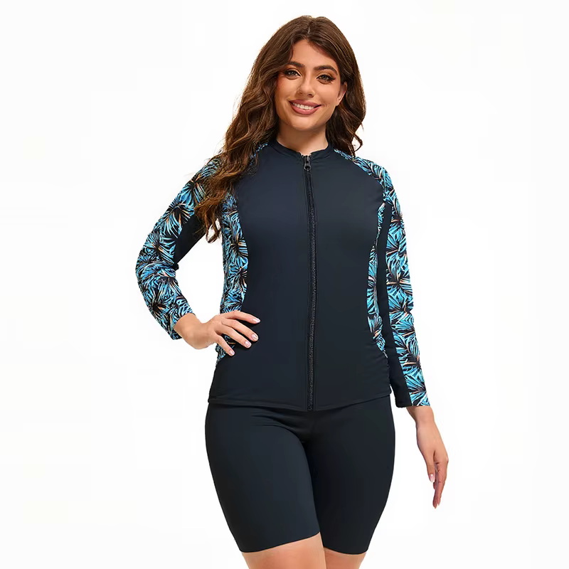 Maillot de bain grande taille pour femmes, modeste, manches longues, imprimé arbre, avec short, long
