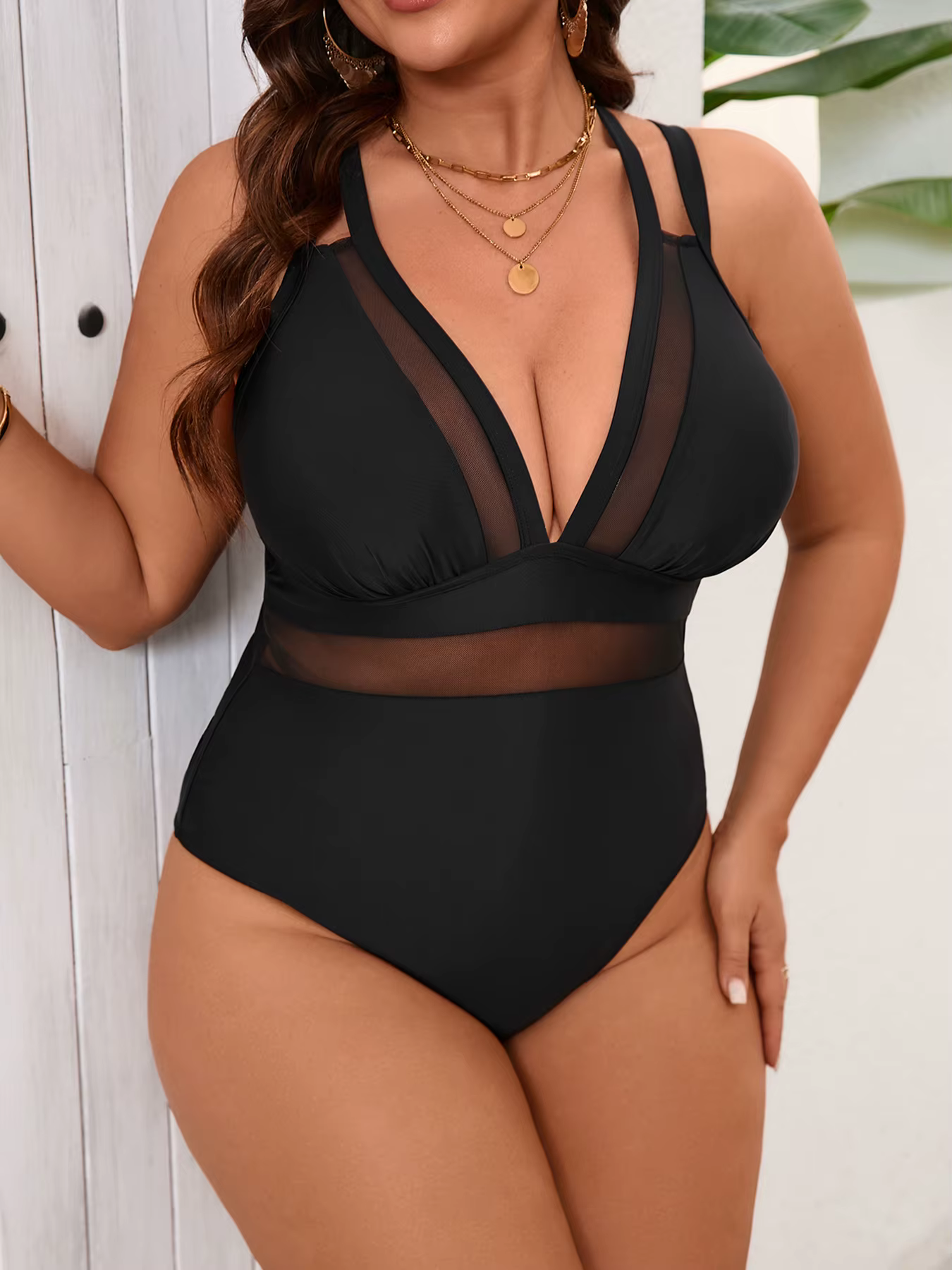 Maillot de bain une pièce noir pour femme, grande taille, monokini sexy à bandage, pour la plage, po