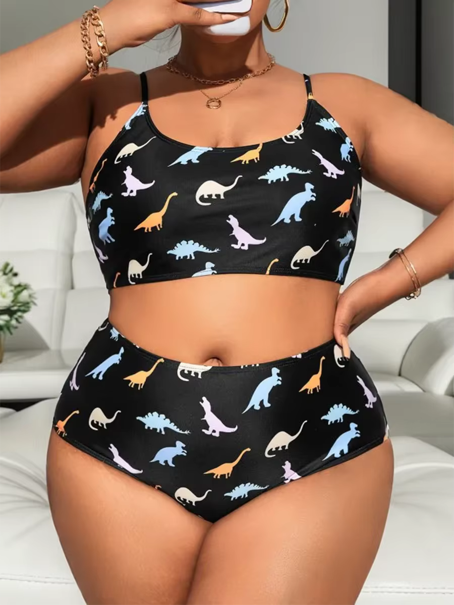 Maillot de bain deux pièces grande taille imprimé taille haute pour femme 2026 – Tenue de plage et d