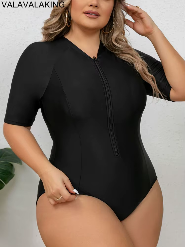 Maillot de bain une pièce grande taille 2026 pour femme, manches courtes, coupe brésilienne, pour fe